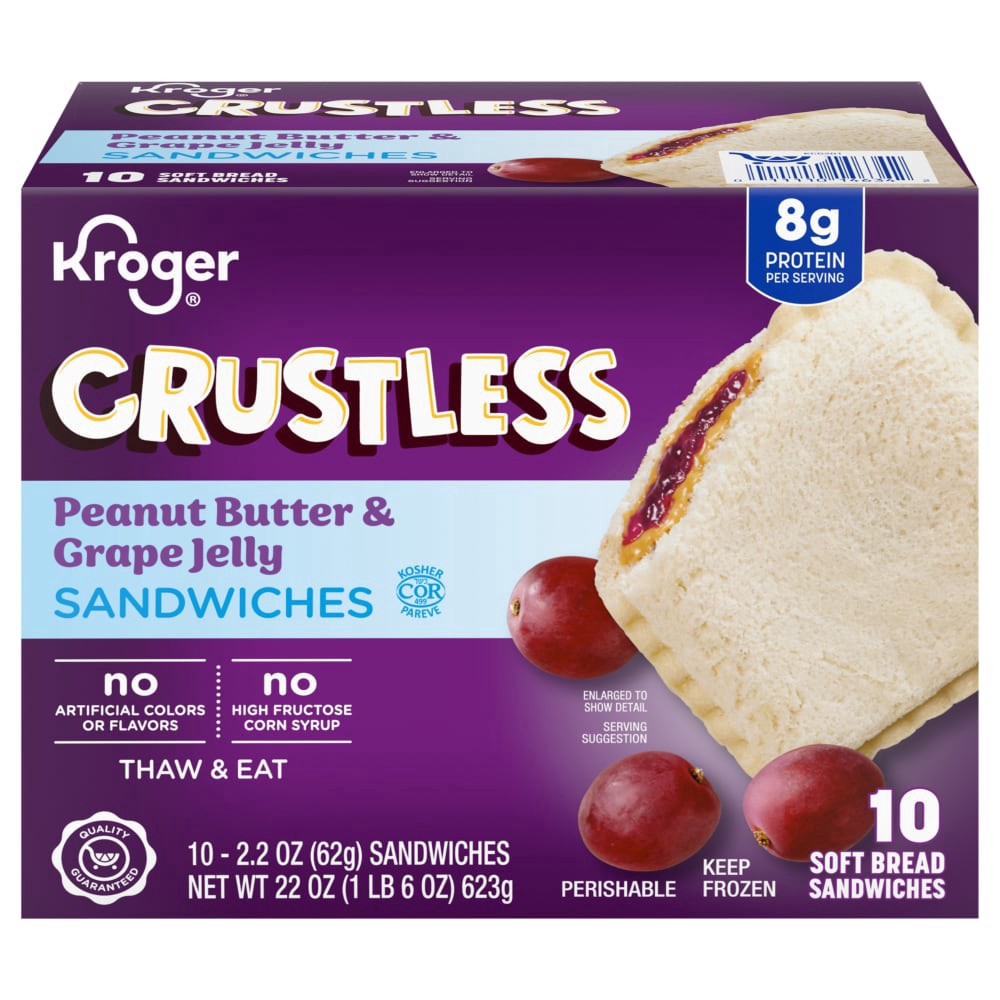 slide 1 of 2, Kroger® Crustless Peanut Butter & Grape Jelly Sandwiches, 10 ct / 2.2 oz