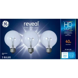 GE Household Lighting GE 40w 3pk G25 Reveal Incandescent Light Bulb Clear