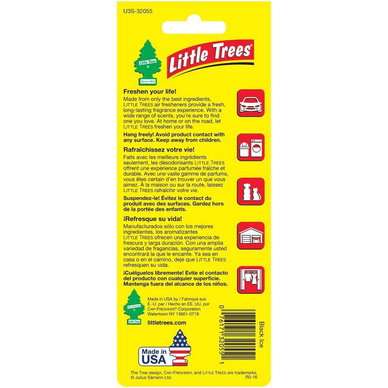 slide 3 of 5, Little Trees Black Ice Air Freshener 3pk: Car Freshener, Scented Paper, Disposable, Best Men's Car Scent, 3 ct