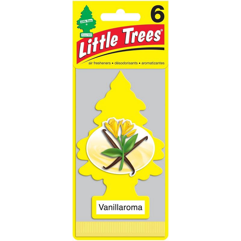 slide 1 of 4, Little Trees Vanillaroma Air Freshener 6pk: Vanilla Car Freshener, Solid, Disposable, Non-Powered, Yellow, 6 Count, 6 ct