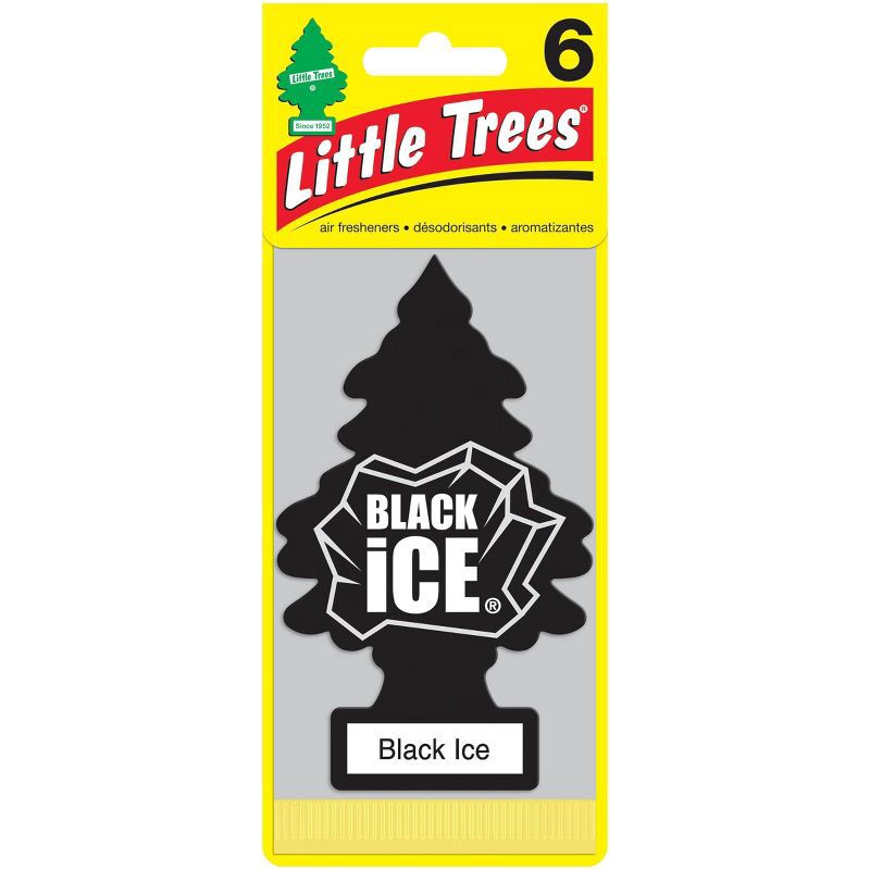 slide 1 of 4, Little Trees Black Ice Air Freshener 6pk: Car Scent Paper Fresheners, Disposable Non-Powered, 6 Pack, 6 ct