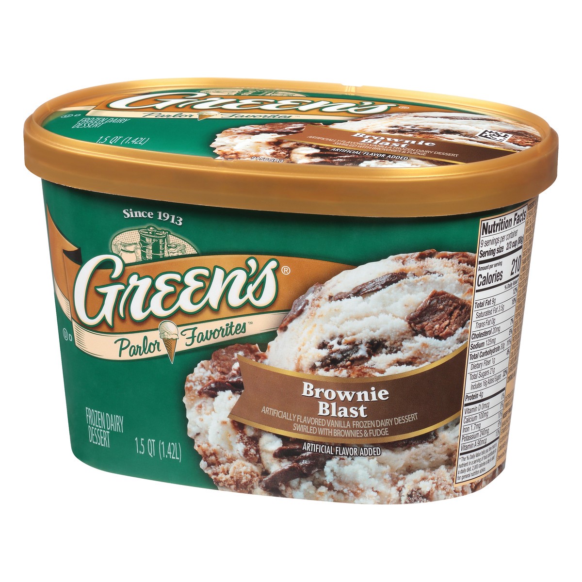 slide 3 of 10, Green's Brownie Blast Frozen Dairy Dessert, 1.5 Quarts, 1.5 qt