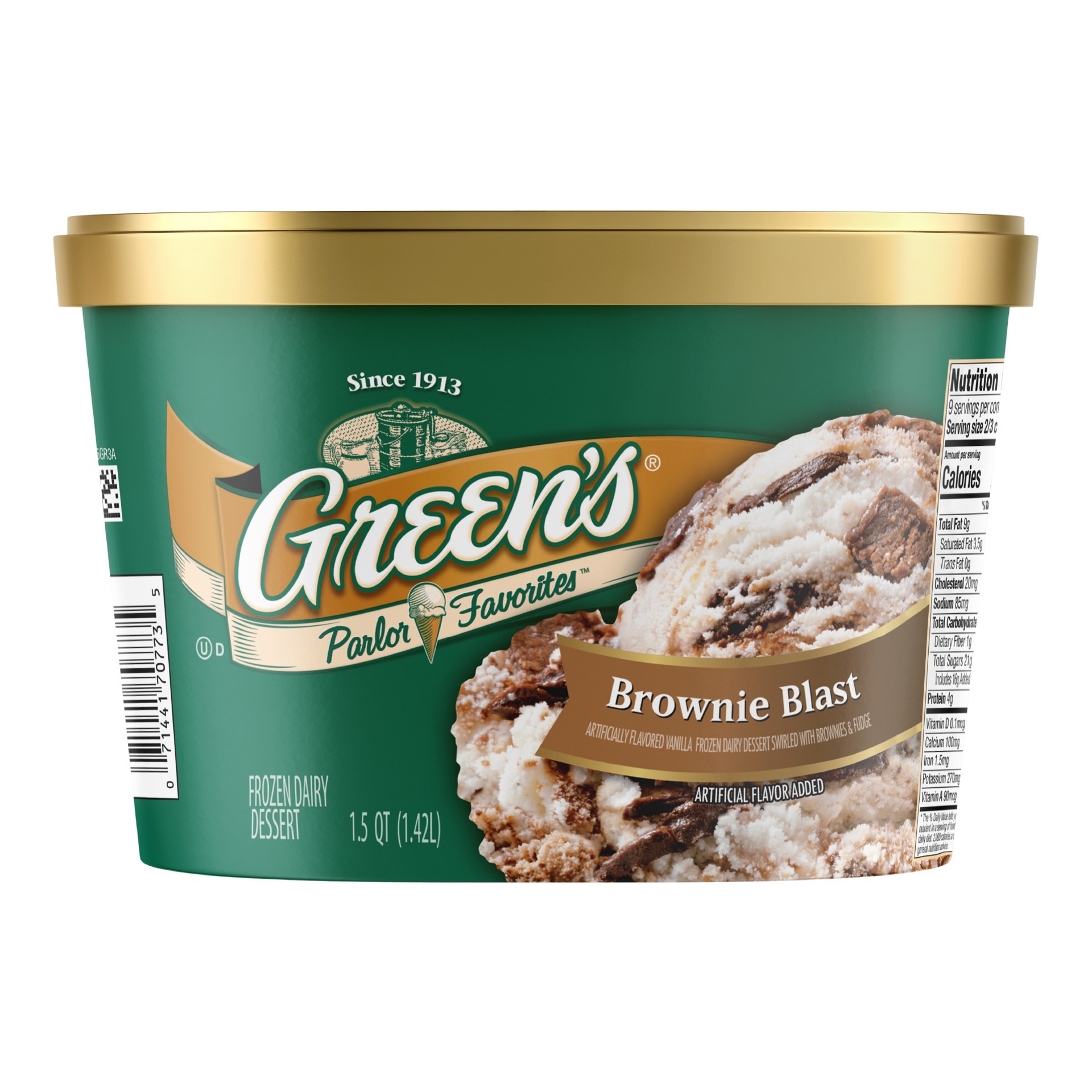 slide 1 of 10, Green's Brownie Blast Frozen Dairy Dessert, 1.5 Quarts, 1.5 qt