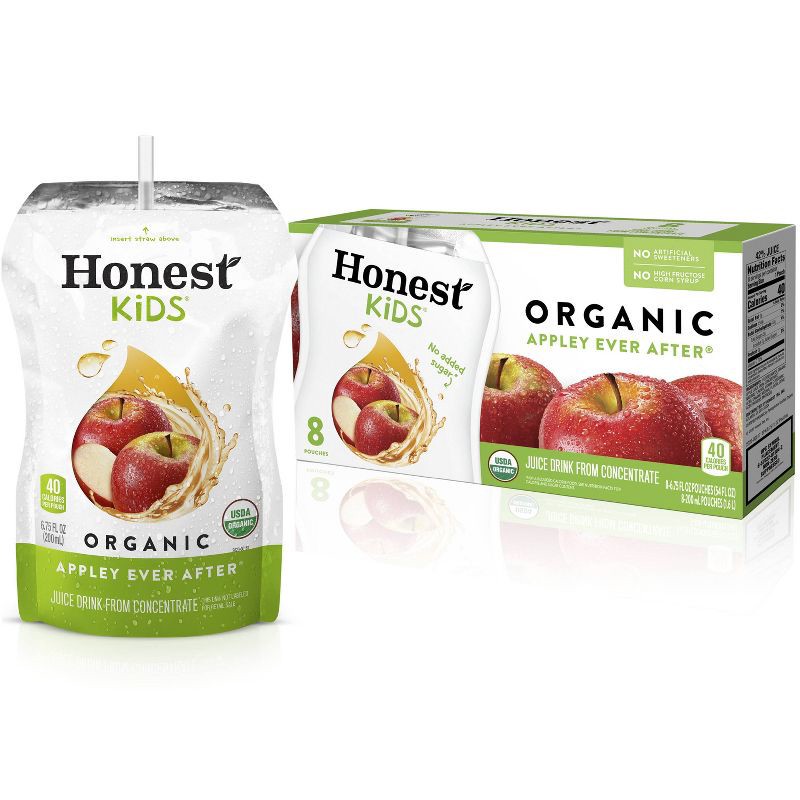 slide 1 of 6, Honest Kids Appley Ever After Organic Juice Drinks - 8pk/6.75 fl oz Pouches, 8 ct; 6.75 fl oz