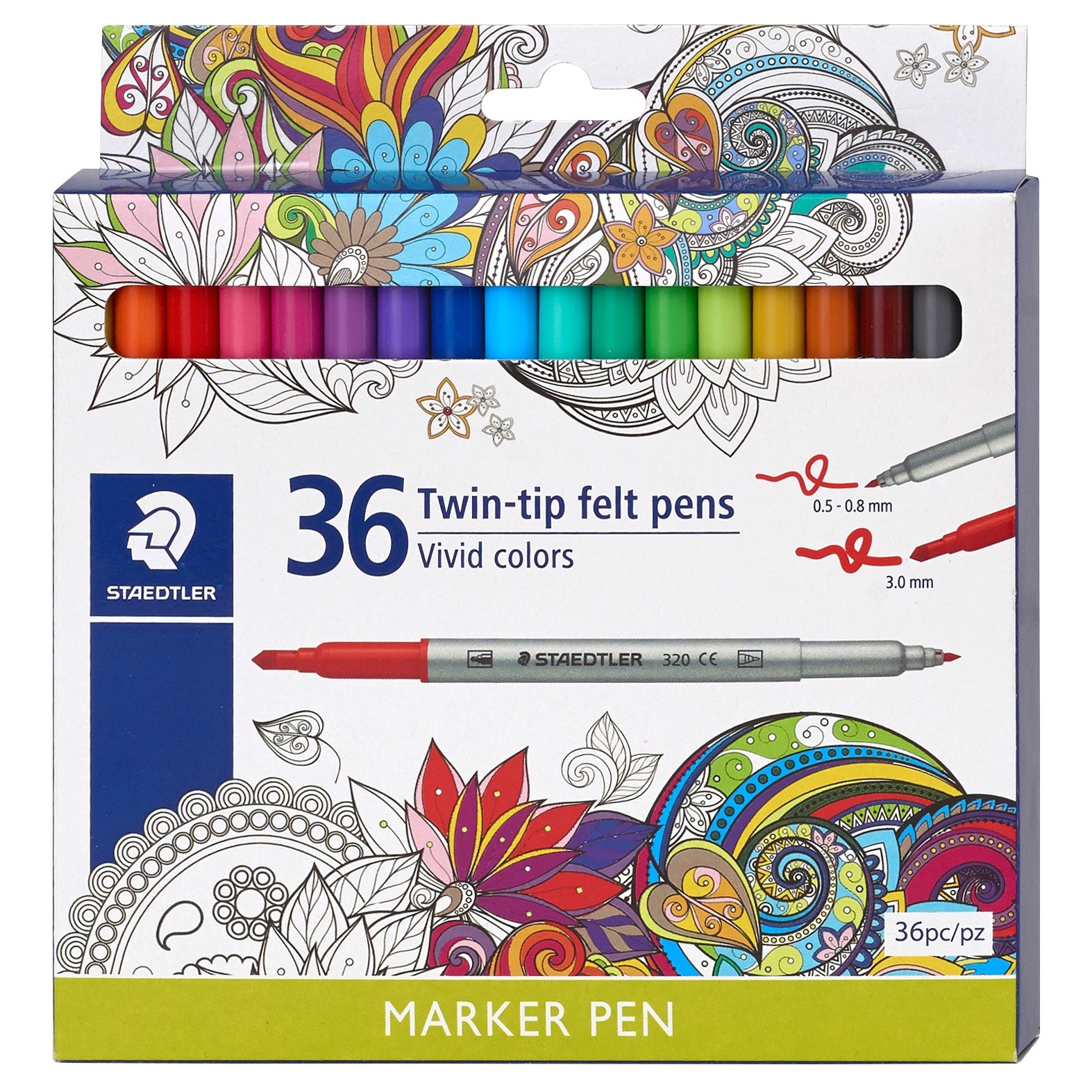 slide 1 of 3, Staedtler Twin-tip Felt Marker Pens, 36ct, 36 ct