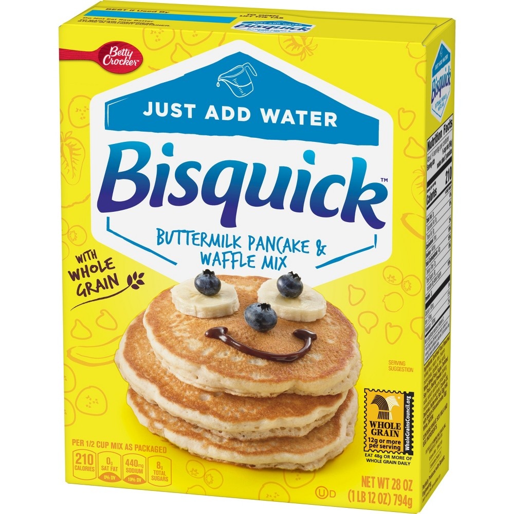 slide 3 of 4, Bisquick Complete Simply Buttermilk with Whole Grain Pancake & Waffle Mix, 28 oz