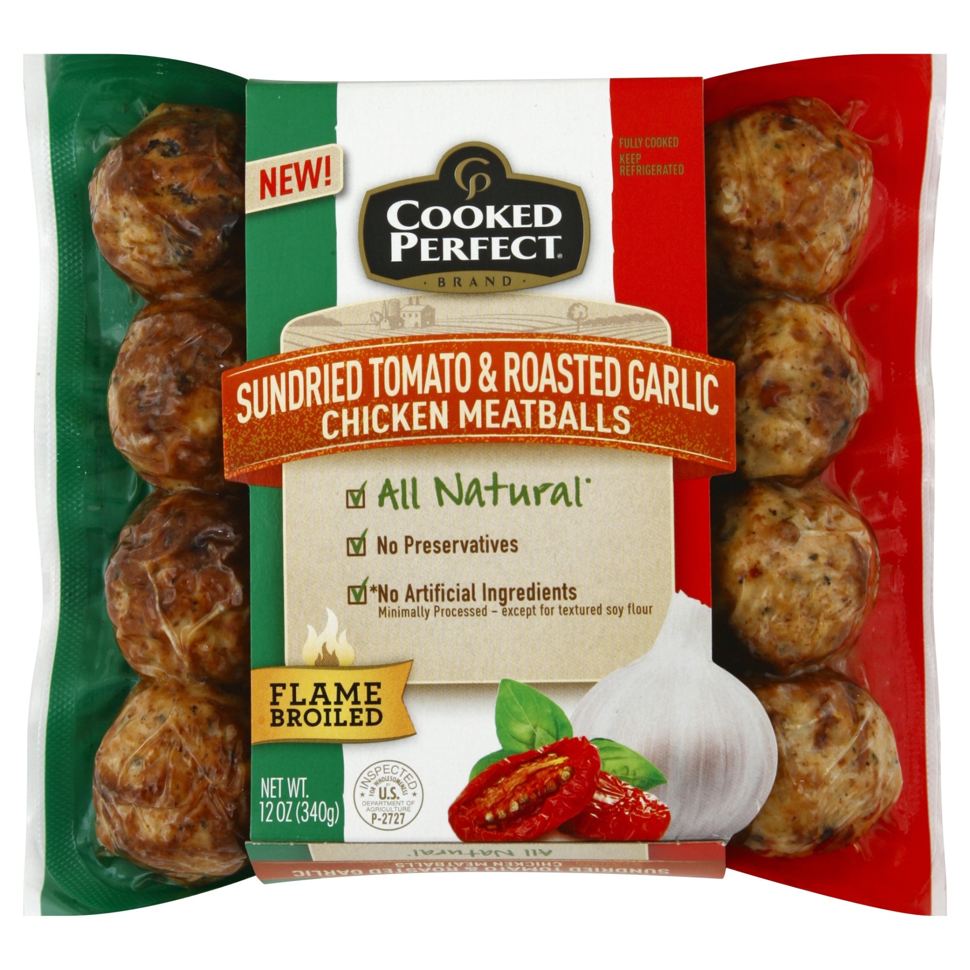 slide 1 of 1, Cooked Perfect Chicken Meatballs - Sundried Tomato & Roasted Garlic, 12 oz