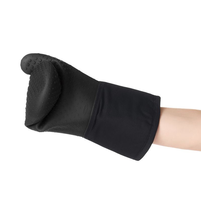 slide 3 of 6, OXO Oven Mitt: Black Silicone & Cotton, Machine Washable, 13.3" x 6.8", Solid Pattern, Kitchen Textile, 1 ct
