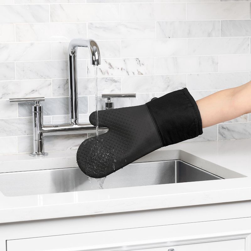 slide 5 of 6, OXO Oven Mitt: Black Silicone & Cotton, Machine Washable, 13.3" x 6.8", Solid Pattern, Kitchen Textile, 1 ct