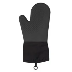 OXO Oven Mitt: Black Silicone & Cotton, Machine Washable, 13.3" x 6.8", Solid Pattern, Kitchen Textile