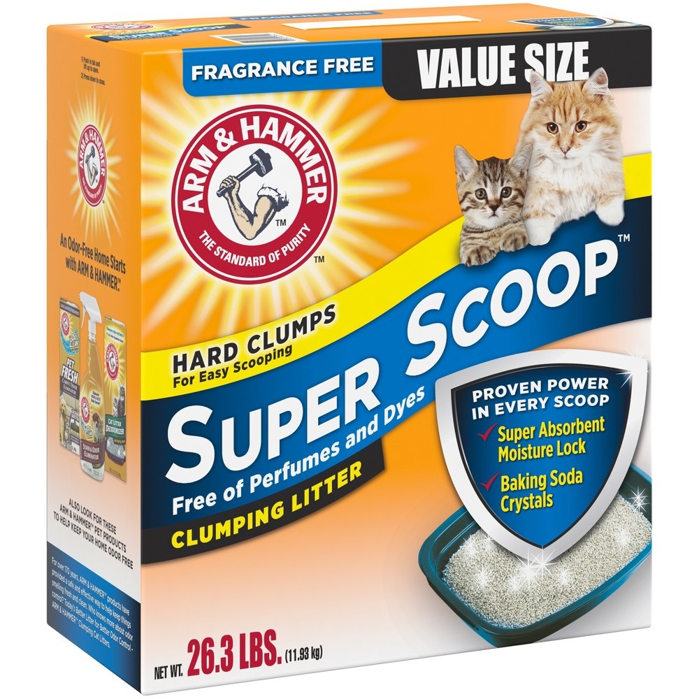 slide 2 of 4, ARM & HAMMER Super Scoop Fragrance Free Clumping Litter, 26.3 lb