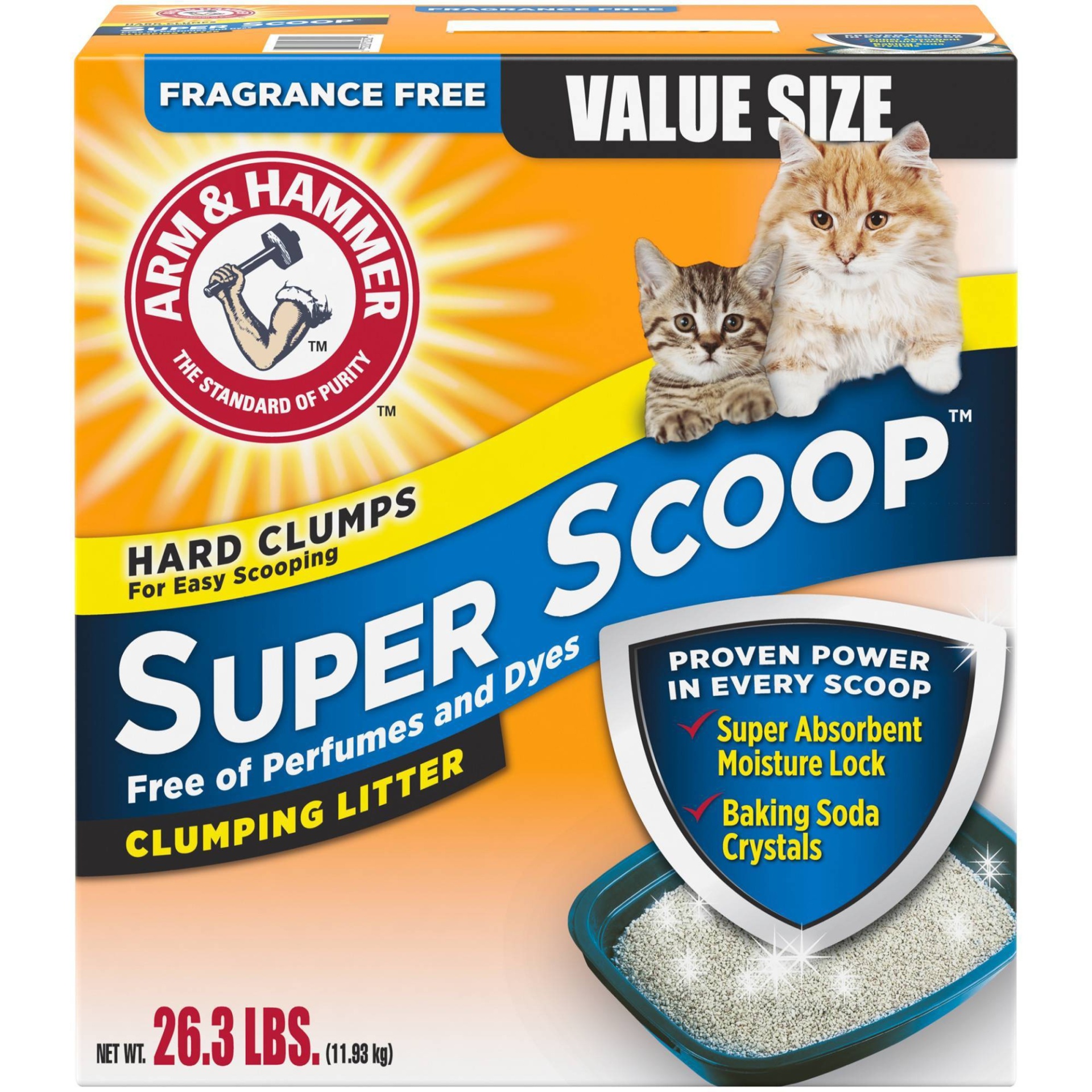 slide 1 of 4, ARM & HAMMER Super Scoop Fragrance Free Clumping Litter, 26.3 lb