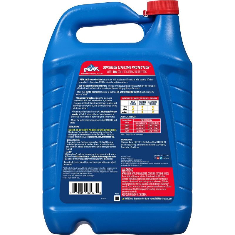 slide 2 of 4, PEAK 1gal Long Life Antifreeze and Coolant: Car Radiator Fluid, 50/50 Mix, Motor Oil & Automotive Fluids, 1 gal