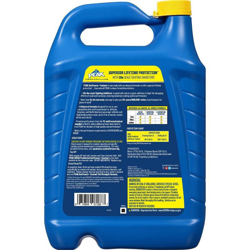 slide 2 of 3, PEAK 1gal 50/50 Long Life Prediluted Antifreeze and Coolant: Engine Fluid for Cars, Motor Oil & Automotive Fluids, 1 gal