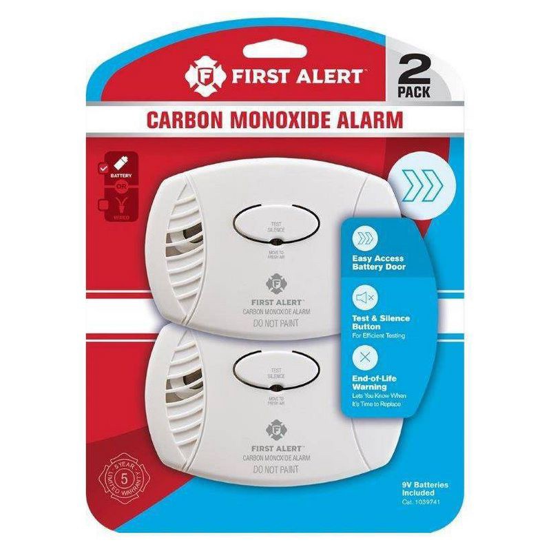 slide 1 of 9, First Alert 2pk CO400CN2 Battery Powered Carbon Monoxide Detector, 2 ct