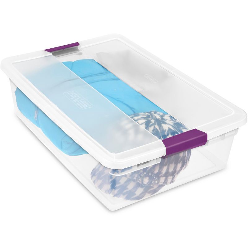 slide 5 of 7, Sterilite 32qt Clear View Storage Bin with Latch Purple, 32 qt