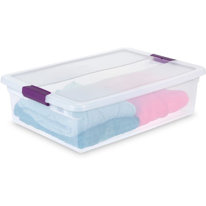 slide 4 of 8, Sterilite 32qt Clear View Storage Bin with Latch Purple, 32 qt