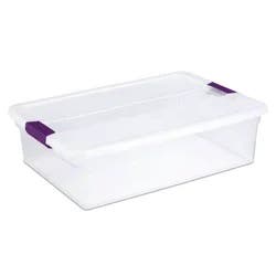 Sterilite 32qt Clear View Storage Bin with Latch Purple