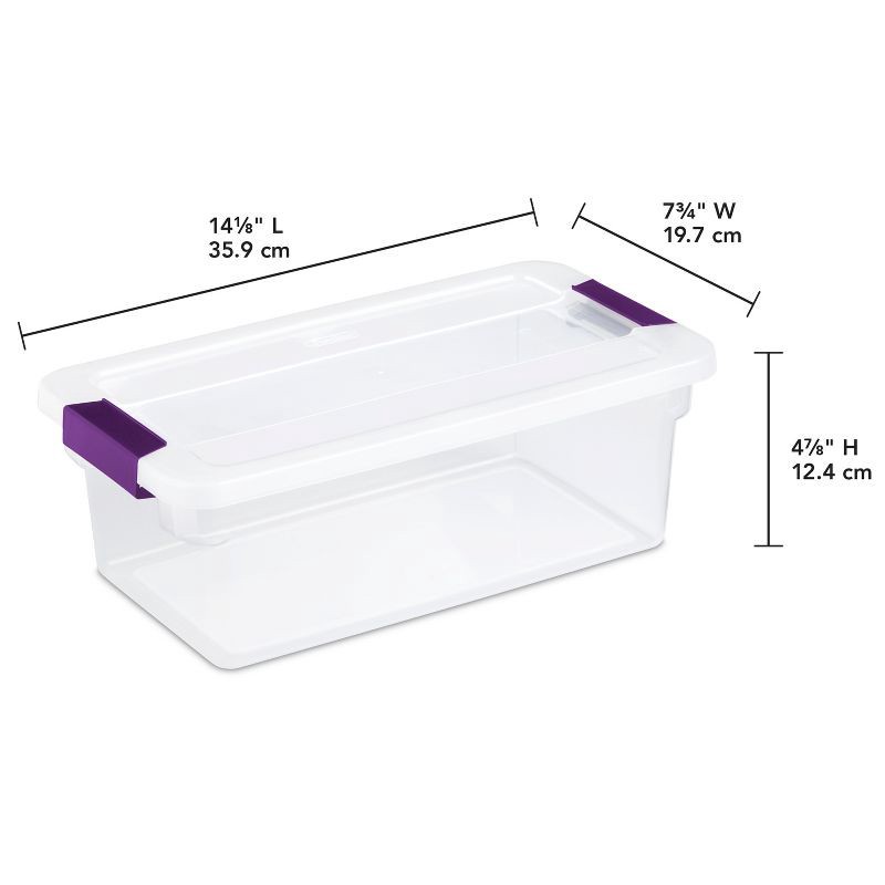 slide 8 of 8, Sterilite 6qt Clear View Box Clear with Latches Purple: Small Storage Container, Portable & Stackable with Handles, 6 qt