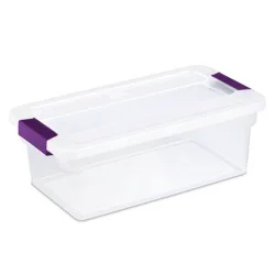 Sterilite 6qt Clear View Box Clear with Latches Purple: Small Storage Container, Portable & Stackable with Handles