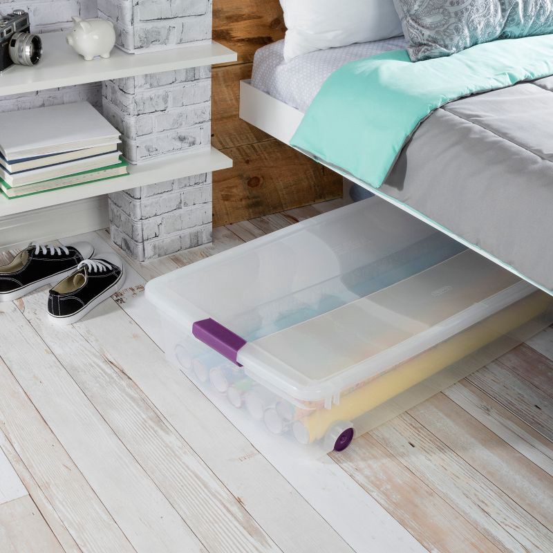 slide 3 of 7, Sterilite 60qt Clear View Underbed Storage Bin with Latch Purple, 60 qt