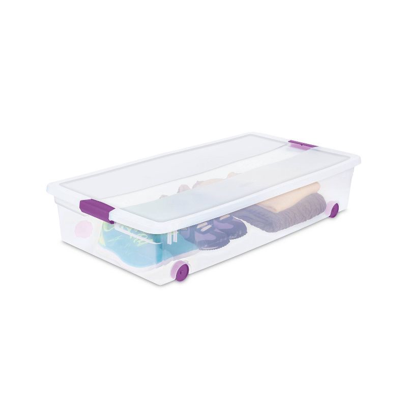 slide 4 of 7, Sterilite 60qt Clear View Underbed Storage Bin with Latch Purple, 60 qt