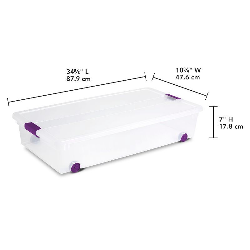 slide 7 of 7, Sterilite 60qt Clear View Underbed Storage Bin with Latch Purple, 60 qt