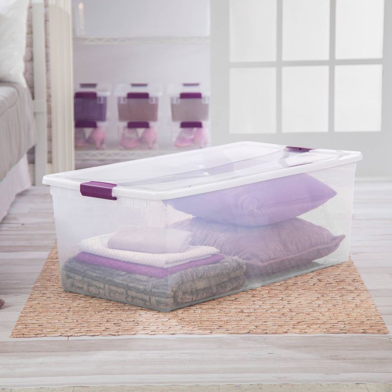 slide 3 of 7, Sterilite 110qt Clear View Storage Bin with Latch Purple, 110 qt