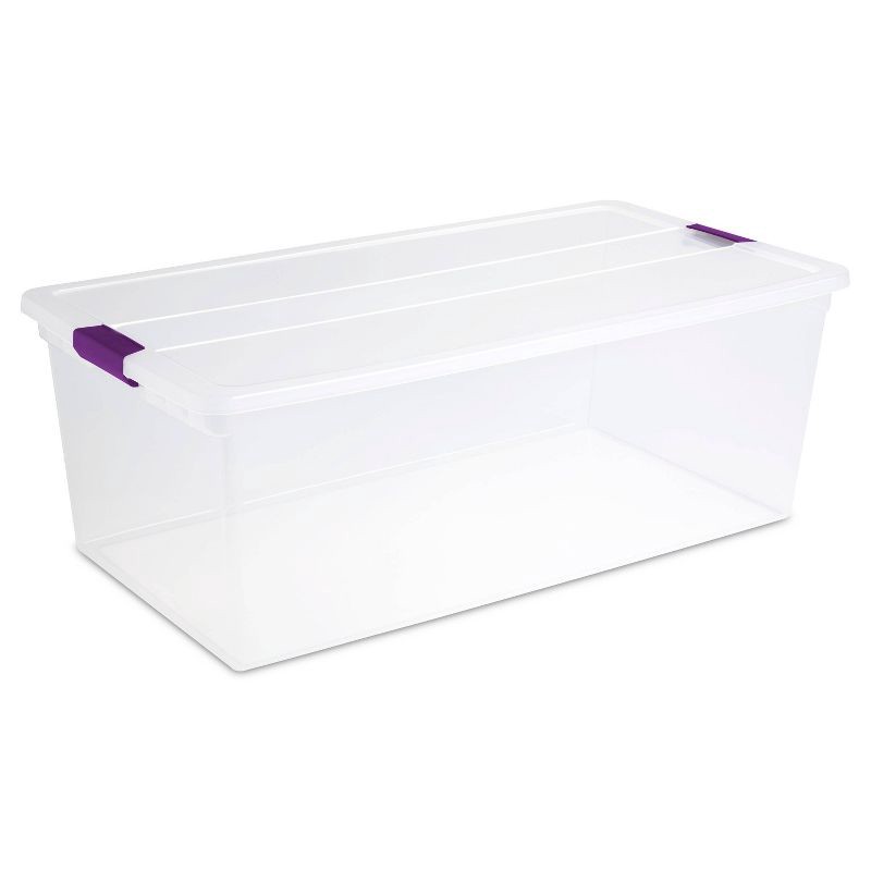 slide 1 of 6, Sterilite 110qt Clear View Storage Bin with Latch Purple, 110 qt