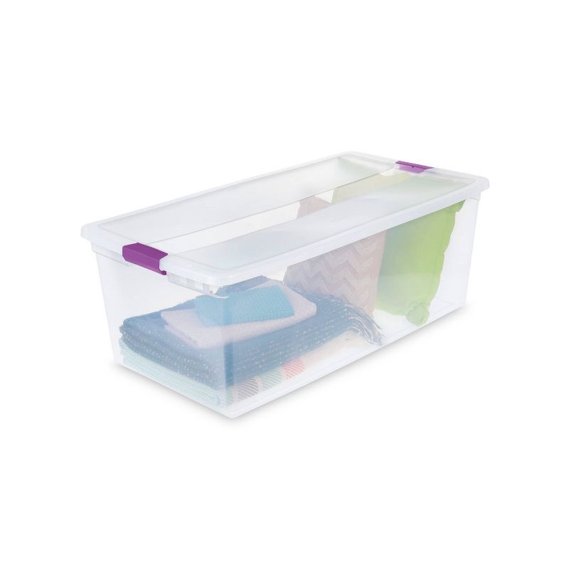 slide 5 of 7, Sterilite 110qt Clear View Storage Bin with Latch Purple, 110 qt