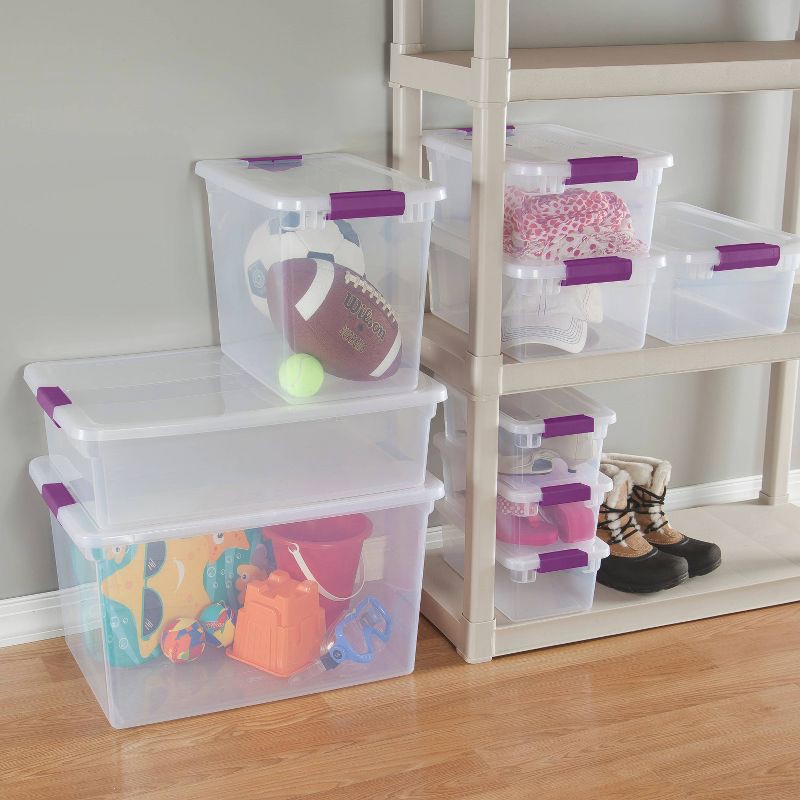 slide 3 of 9, Sterilite 66qt ClearView Latch Box Clear with Purple Latches: Plastic Storage Container, Lidded & Stackable, 66 Quart, 66 qt, 66 qt