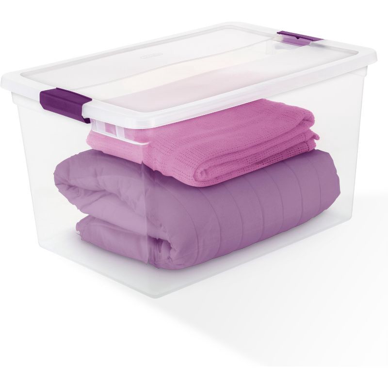 slide 7 of 9, Sterilite 66qt ClearView Latch Box Clear with Purple Latches: Plastic Storage Container, Lidded & Stackable, 66 Quart, 66 qt, 66 qt