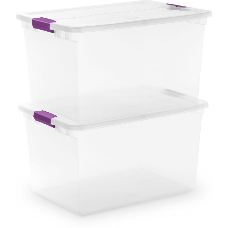slide 8 of 8, Sterilite 66qt ClearView Latch Box Clear with Purple Latches, 66 qt
