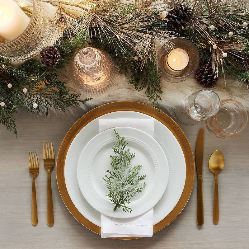 slide 3 of 6, 11" Porcelain Beaded Rim Dinner Plate White - Threshold™: Solid Textured Round Microwave & Dishwasher-Safe, 1 ct