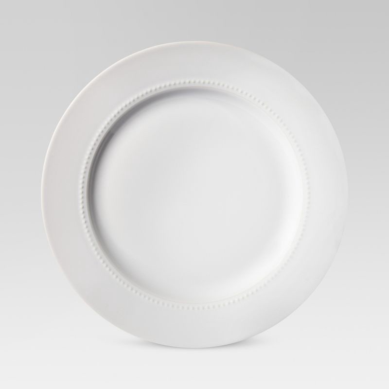 slide 1 of 6, 11" Porcelain Beaded Rim Dinner Plate White - Threshold™: Solid Textured Round Microwave & Dishwasher-Safe, 1 ct