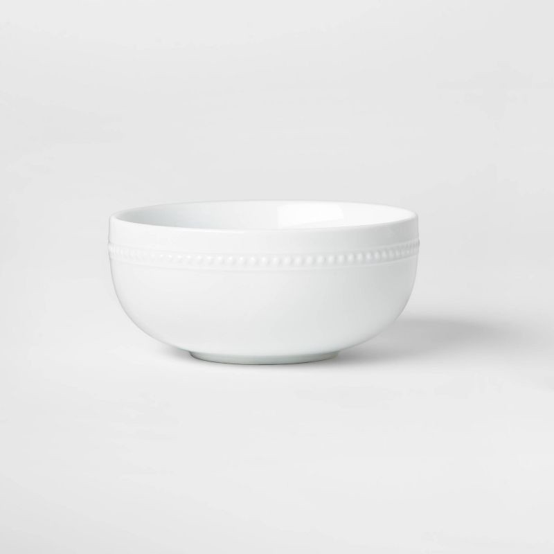 slide 1 of 3, Porcelain Beaded Rim Cereal Bowl 20oz White - Threshold™: Textured Round Porcelain, Microwave & Dishwasher Safe, 20 oz