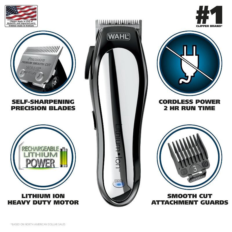 slide 3 of 10, Wahl Lithium Ion Pro Haircutting Kit with Rechargeable Cordless Hair Clipper and Battery Touch Up Hair Trimmer, 1 ct