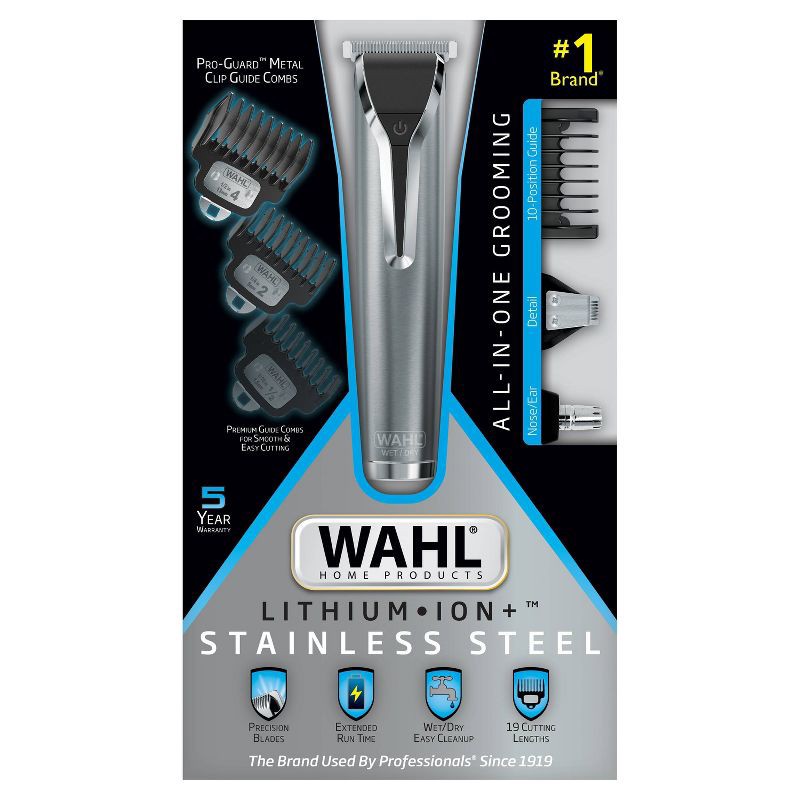 slide 2 of 9, Wahl Lithium Ion All In One Stainless Steel Cordless Electric Beard Trimmer, Detailer, and Nose Trimmer for Men, 1 ct