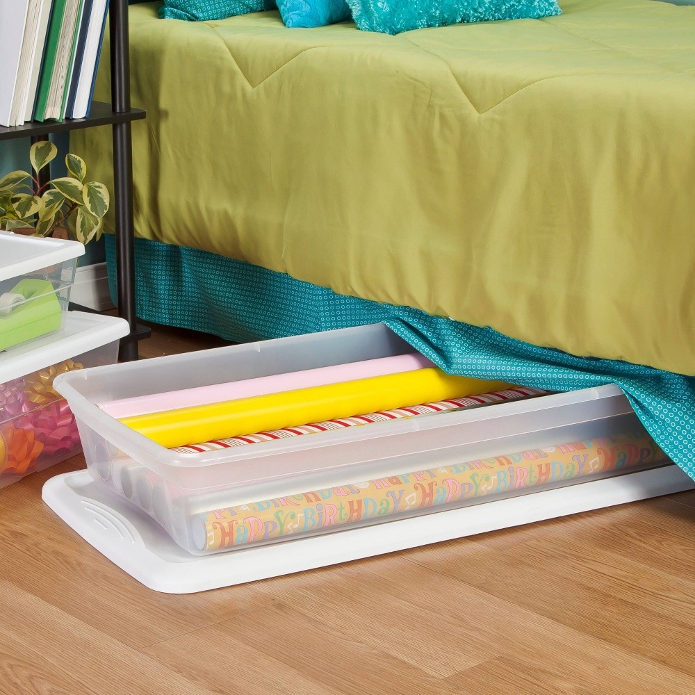 slide 3 of 6, Sterilite Under Bed Box with Lid Clear/White, 41 qt