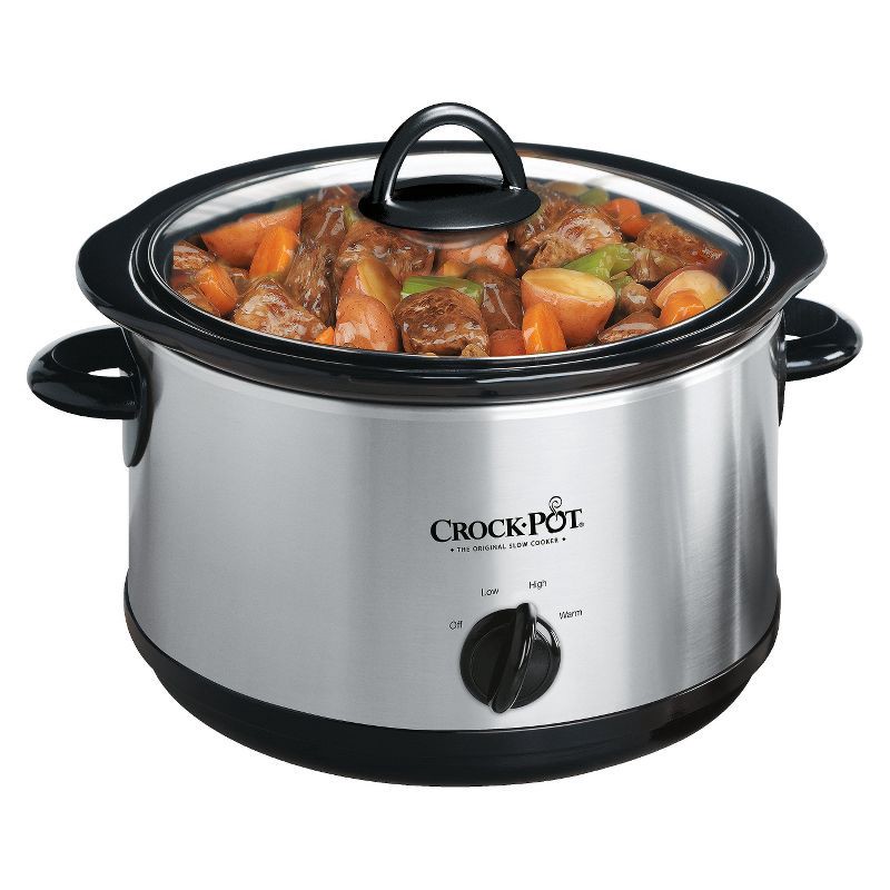 slide 2 of 3, Crock-Pot 4.5qt Slow Cooker Silver: Ceramic, Glass, Stainless Steel, 3 Settings, Stay-Cool Handles, Dishwasher-Safe, 4.5 qt