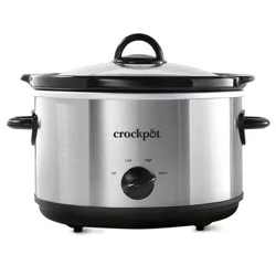 Crock-Pot 4.5qt Slow Cooker Silver: Ceramic, Glass, Stainless Steel, 3 Settings, Stay-Cool Handles, Dishwasher-Safe