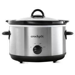 Crock-Pot 4.5qt Slow Cooker Silver: Ceramic, Glass, Stainless Steel, 3 Settings, Stay-Cool Handles, Dishwasher-Safe