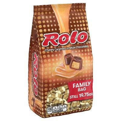 slide 1 of 6, Rolo Chewy Caramel in Milk Chocolate Family Bag, 19.75 oz