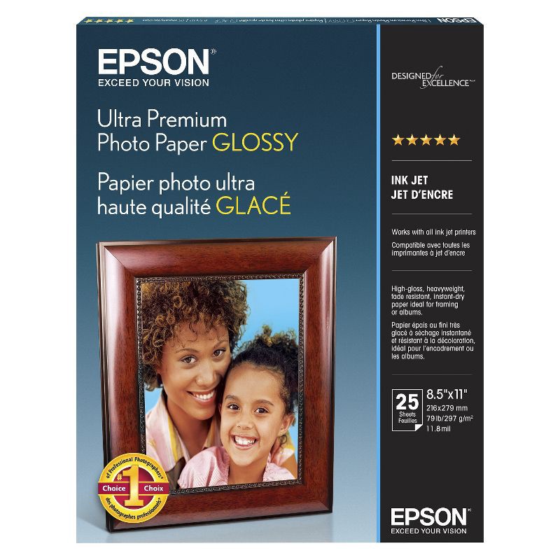 slide 1 of 3, Epson Ultra Premium 25-ct. Glossy Photo Paper 8.5"x11", 1 ct