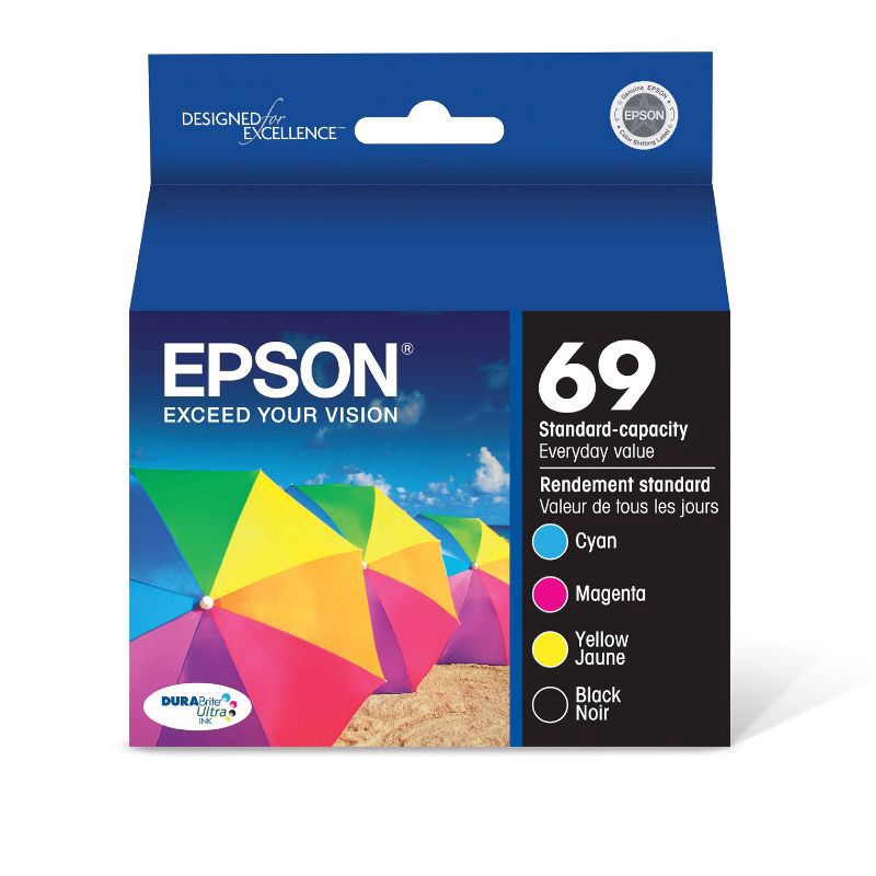 slide 1 of 6, Epson 69 4pk Combo Ink Cartridges - Black/Cyan/Magenta/Yellow (T069120BCS), 4 ct