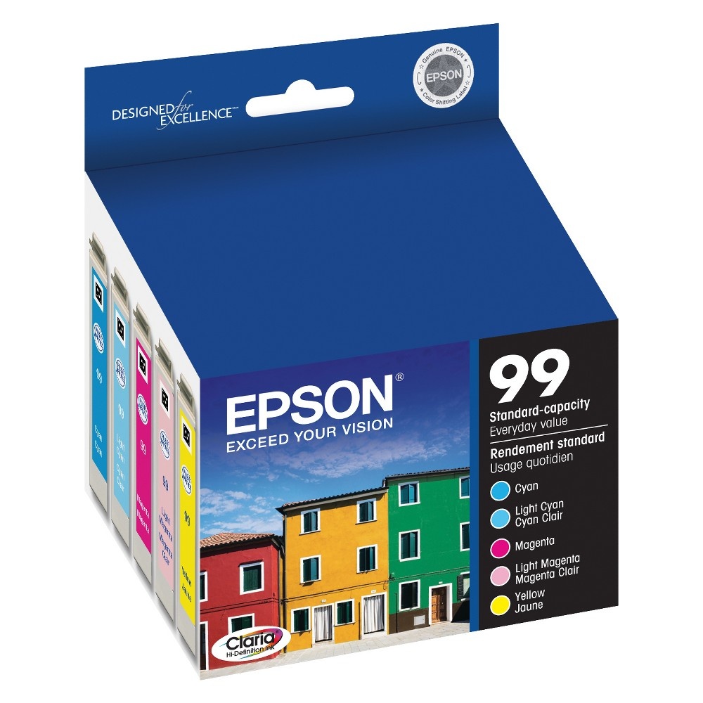 slide 2 of 7, Epson 99 Color Combo 5pk Ink Cartridges - Cyan,Light Cyan,Magenta,Light Magenta,Yellow (T099920-CP), 5 ct