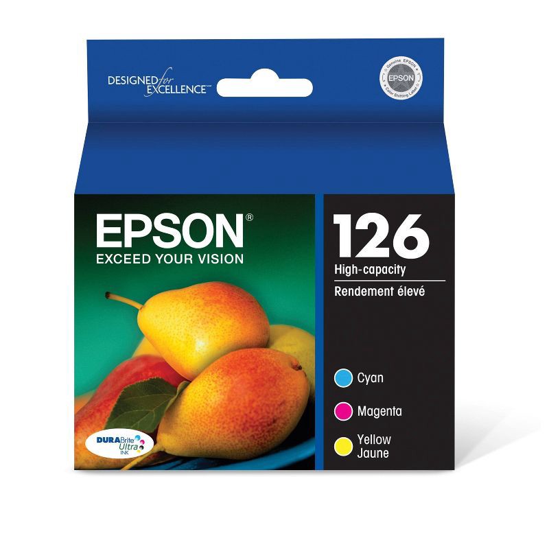 slide 1 of 7, Epson 126XL C/M/Y 3pk Ink Cartridges - Cyan, Magenta, Yellow (T126520-CP), 1 ct