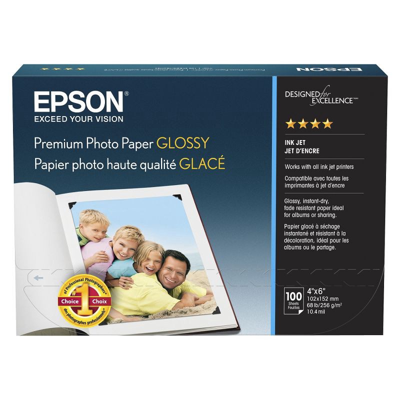 slide 1 of 4, Epson 100-ct. Premium Glossy Ink Jet Photo Paper 4"x6", 1 ct