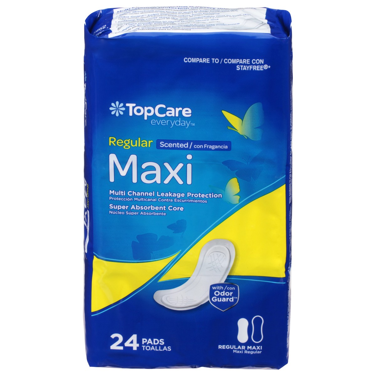 slide 1 of 9, TopCare Everyday Regular Scented Maxi Pads 24 ea, 24 ct