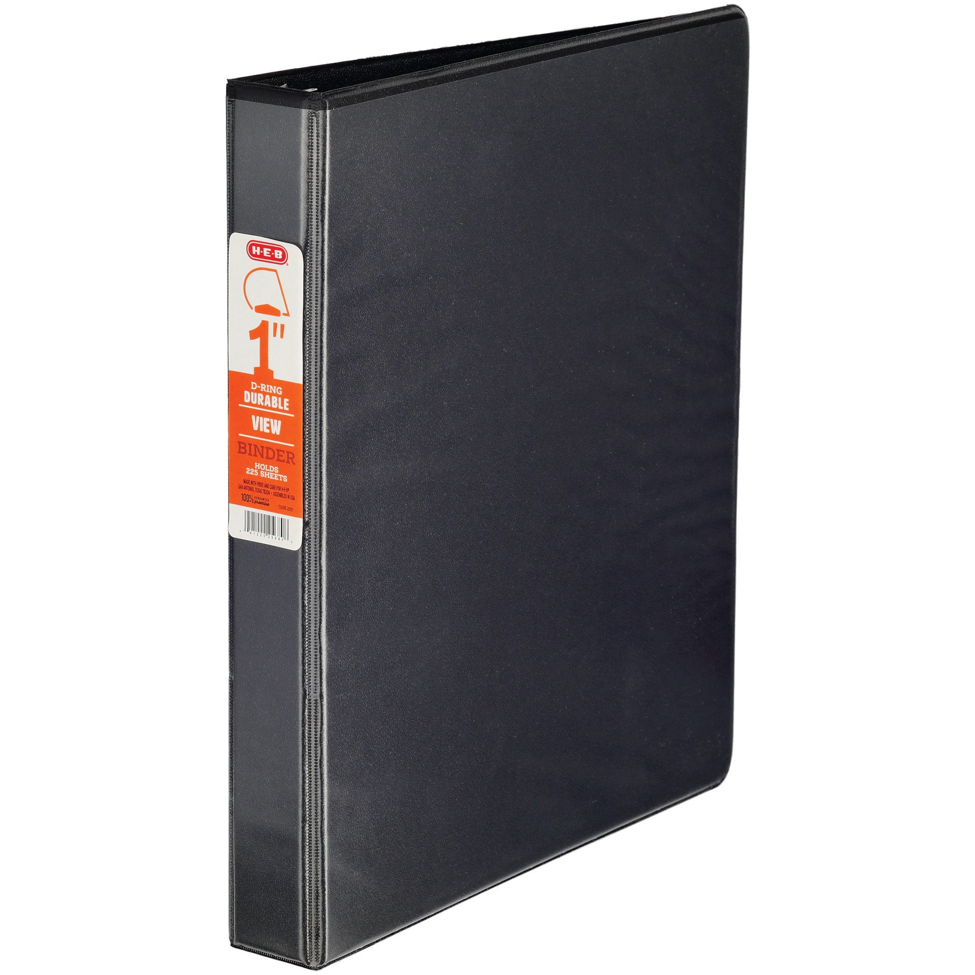 slide 1 of 1, H-E-B D-Ring Durable View Binder - Black, 1 in